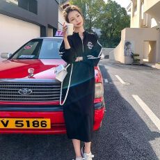 批发大码胖MM字母拉链收腰中长款<b class='q'>连衣裙</b>女秋冬季新款休闲时尚卫衣裙潮