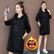 批发2025加绒加厚卫衣连衣帽中长款女装韩版宽松长袖百搭卫衣裙显瘦潮