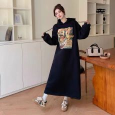 批发250克大卫衣 双层帽韩国chic秋冬简约休闲<b class='q'>连衣裙</b>女卫衣裙