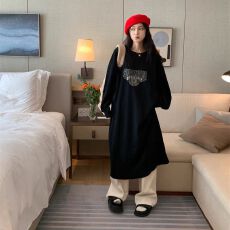 批发250克大卫衣 双层帽韩国chic秋冬简约休闲<b class='q'>连衣裙</b>女卫衣裙