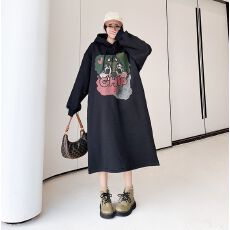 批发250克大卫衣 双层帽韩国chic秋冬简约休闲<b class='q'>连衣裙</b>女卫衣裙