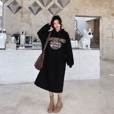 批发250克大卫衣 双层帽韩国chic秋冬简约休闲<b class='q'>连衣裙</b>女卫衣裙