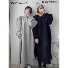 批发韩国chic秋冬法式慵懒风圆领侧开叉宽松休闲加绒长袖卫衣<b class='q'>连衣裙</b>女