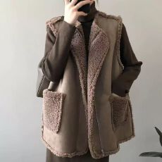 批发<b class='q'>秋</b>冬羊羔毛马甲女外穿皮毛一体背心外套韩版宽松两面穿鹿皮绒坎肩