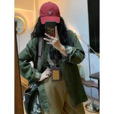 批发美式复古灯芯绒长袖圆领<b class='q'>衬衫</b>女秋季韩系宽松显瘦上衣外套慵懒休闲