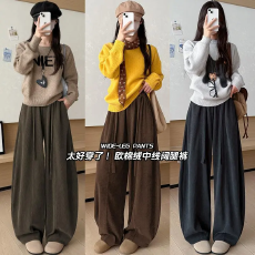批发欧棉绒中线阔腿裤女2025年早秋冬新款韩版高腰显瘦宽松慵懒风裤子