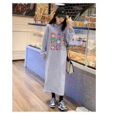 批发冬季加绒慵懒风趣味卡通印花卫衣裙开叉大卫衣 双层帽