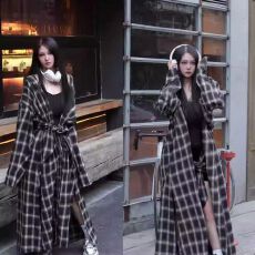 批发2025新款今年流行漂亮上衣新款格子百搭设计感绑带衬衫长款外套潮