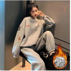 批发250克大卫衣休闲运动加绒加厚套装春秋新款减龄<b class='q'>套头卫衣</b>两件套