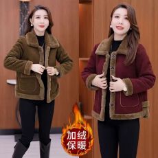 批发时尚<b class='q'>妈妈装</b>百搭短款灯芯绒外套<b class='q'>中年</b>女秋冬装新款加绒保暖上衣开衫