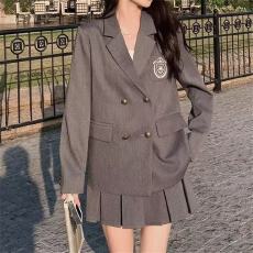 批发学院风西装jk制服套装女春秋2025新款小个子韩风chic百褶裙两件套
