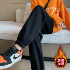 批发加绒加厚<b class='q'>运动裤</b>女2025新款秋冬ins百搭宽松黑色束脚<b class='q'>哈伦</b>休闲卫裤