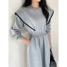 批发<b class='q'>韩国</b>chic气质飞飞袖撞色加绒保暖长裙子女初冬收腰显瘦<b class='q'>卫衣</b>连衣裙