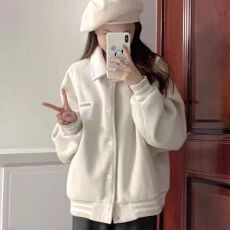 批发美式卫衣加绒棒球服<b class='q'>夹克</b>上衣春秋款慵懒风宽松学生秋冬休闲外套女