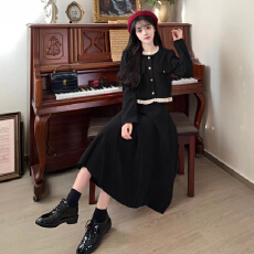 批发秋冬季小香风套装裙子显瘦上衣大码胖mm法式红色灯芯绒半身<b class='q'>连衣裙</b>