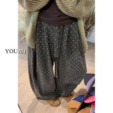 批发气质碎花阔腿休闲裤女秋冬季2025新款百搭直筒显瘦松紧腰长裤子