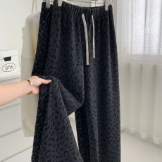 批发韩国chic新款美式复古豹纹直筒拖地裤显瘦阔腿长裤子休闲卫裤女