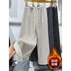 批发冬季上新~加绒加厚条纹垂感休闲裤遛弯裤百搭宽松<b class='q'>通勤</b>直筒阔腿裤