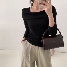 批发260克92棉8氨纶性感弹力打底衫女小众秋内搭长袖一字肩上衣潮