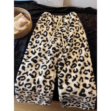 韩系风高级感双面绒睡裤女冬季居家可外穿有口袋松紧束脚休闲裤子