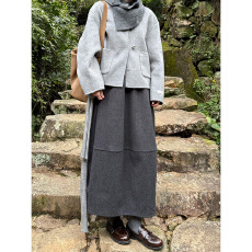 批发复古深灰色a字半身<b class='q'>裙</b>女2025新款冬装显瘦高腰半<b class='q'>裙</b>宽松花苞<b class='q'>裙</b>子女