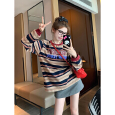 批发官图春秋款多巴胺秋季美式复古长袖打底衫上衣体恤女