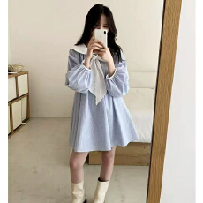批发海军风条纹甜美<b class='q'>连衣裙</b>女秋季2026新款潮ins韩版时尚显瘦<b class='q'>可爱</b>裙子