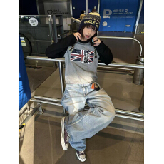 批发21支230克精梳紧密100棉 插肩袖拉条后包领<b class='q'>欧美</b>印花上衣