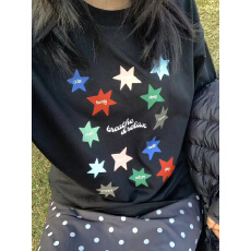 批发春秋新款230<b class='q'>克</b>精梳紧密 100棉 后包领长袖罗口T恤星星字母印花