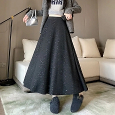 批发韩版重工亮片<b class='q'>半身</b>裙女秋季糯米亮闪闪中长裙高腰垂坠感大摆伞裙女