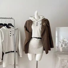 批发官图原版质量 通勤学院风休闲连帽卫衣裙