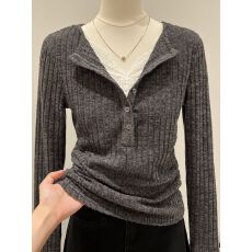 批发原版做法假两件蕾丝长袖V领打底衫<b class='q'>女</b>设计感纯欲修身内搭上衣