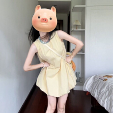 批发原版面料+内衬] 小个子黄色无袖背心连衣裙子女<b class='q'>夏季</b>2025新款