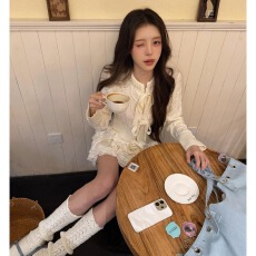 批发实价不减绵<b class='q'>羊绒</b>三根复古系带蝴蝶结针织<b class='q'>开衫</b>女新款毛衣米白色