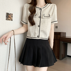 批发实拍 2026春夏新款轻奢圆领小香风短袖外套女小个子薄款西装上衣