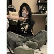 批发精梳纯棉美式复古<b class='q'>街头</b>hiphop潮牌无袖t恤女夏宽松休闲坎肩背心