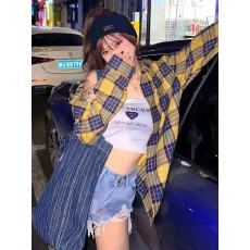 批发韩版小众格子衬衫女设计感别致<b class='q'>长袖</b>衬衣外套女士早秋新款法式上衣