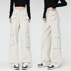 批发实拍 <b class='q'>全棉</b>水洗美式复古高街工装阔腿裤子女春秋小个子休闲长裤