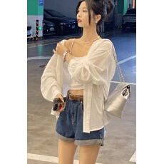 批发洋气高端别致衬衣2026新款春季蕾丝镂空连帽设计感衬衫防晒薄<b class='q'>外套</b>