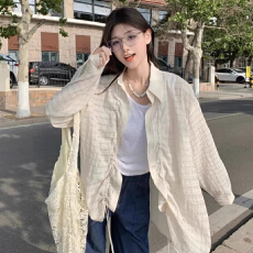 批发美式慵懒风宽松长袖衬衫女2026超火韩系设计感休闲夏季防晒衫<b class='q'>外套</b>