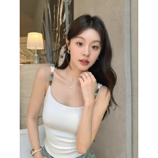 批发人棉270克带胸垫串珠吊带小背心女外穿辣妹紧身运动美背上衣女