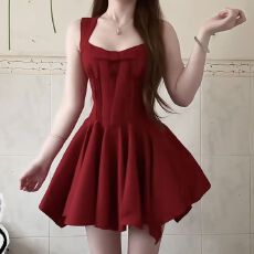 批发玫瑰人生 四米裙摆公主裙蝴蝶结千金感无袖收腰<b class='q'>连衣裙</b>贝微微<b class='q'>红</b>裙