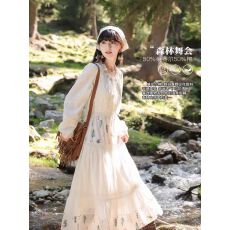 批发森林舞会~天丝棉<b class='q'>连衣裙</b>女<b class='q'>春秋</b>拼接印花设计甜美法式长裙