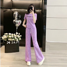 浅蓝色扎染时尚减龄休闲运动套装女2026夏季新款短袖阔腿裤两件套