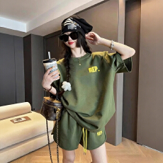 批发慵懒风休闲<b class='q'>运动服</b>套装女夏季2026新款<b class='q'>韩版</b>圆领短袖短裤两件套