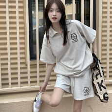 批发休闲运动风<b class='q'>套装</b>女<b class='q'>欧洲站</b>小个子减龄时尚宽松T恤短裤两件套潮