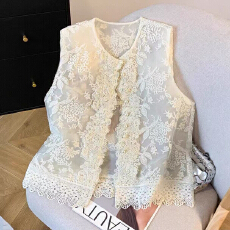 批发2026夏季国风新中式蕾丝刺绣马甲背心夏季外搭上衣薄款雪纺