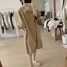 批发2026<b class='q'>韩国</b>chic夏季大码新款小众简约纯色宽松中长款<b class='q'>连衣裙</b>