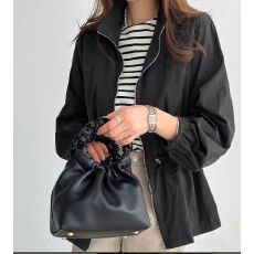 批发韩国百搭休闲防晒短款外套女轻薄款简约时髦宽松抽绳收腰拉链