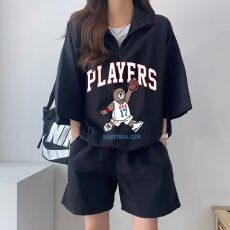 批发韩版<b class='q'>运动服</b>套装女夏季2026新款短袖短裤校园风可爱少女